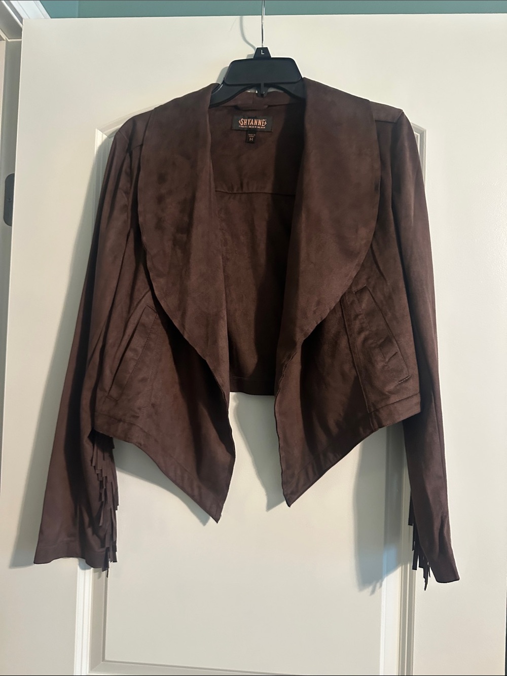 Shyanne Brown Cropped Suede-Look Fringe Jacket